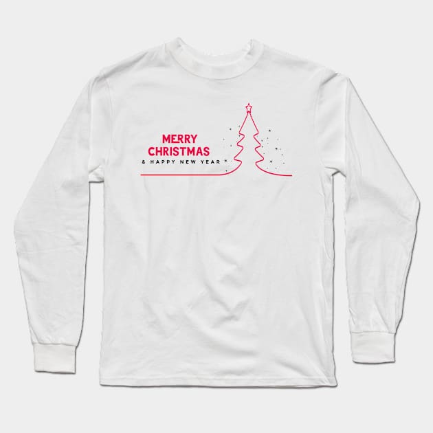 Trending Christmas Gift Merry Christmas and Happy New Year Red Line Tree Long Sleeve T-Shirt by benayache